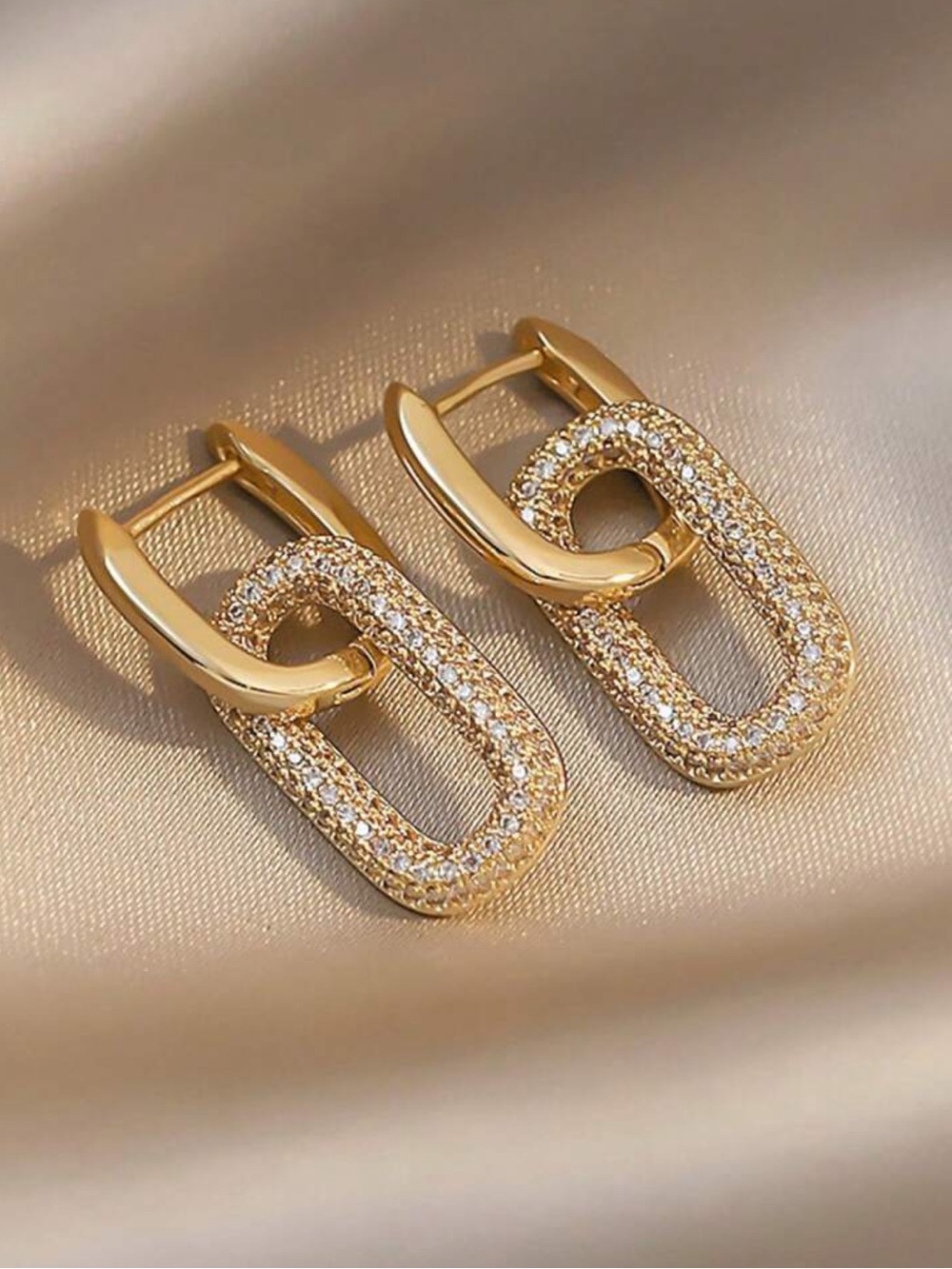 Gold Pavé Link Drop Earrings – Women Jewelry
